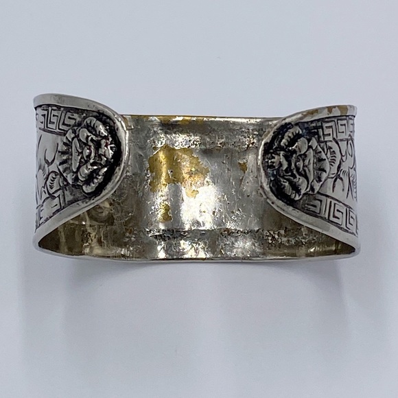 Vintage Asian Foo Dog Lion Dragon Silver Tone Cuff Bracelet - Picture 8 of 13